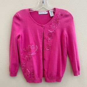 Dana Buchman Pink Button Front Cardigan Sweater in Small Cropped EUC Cotton